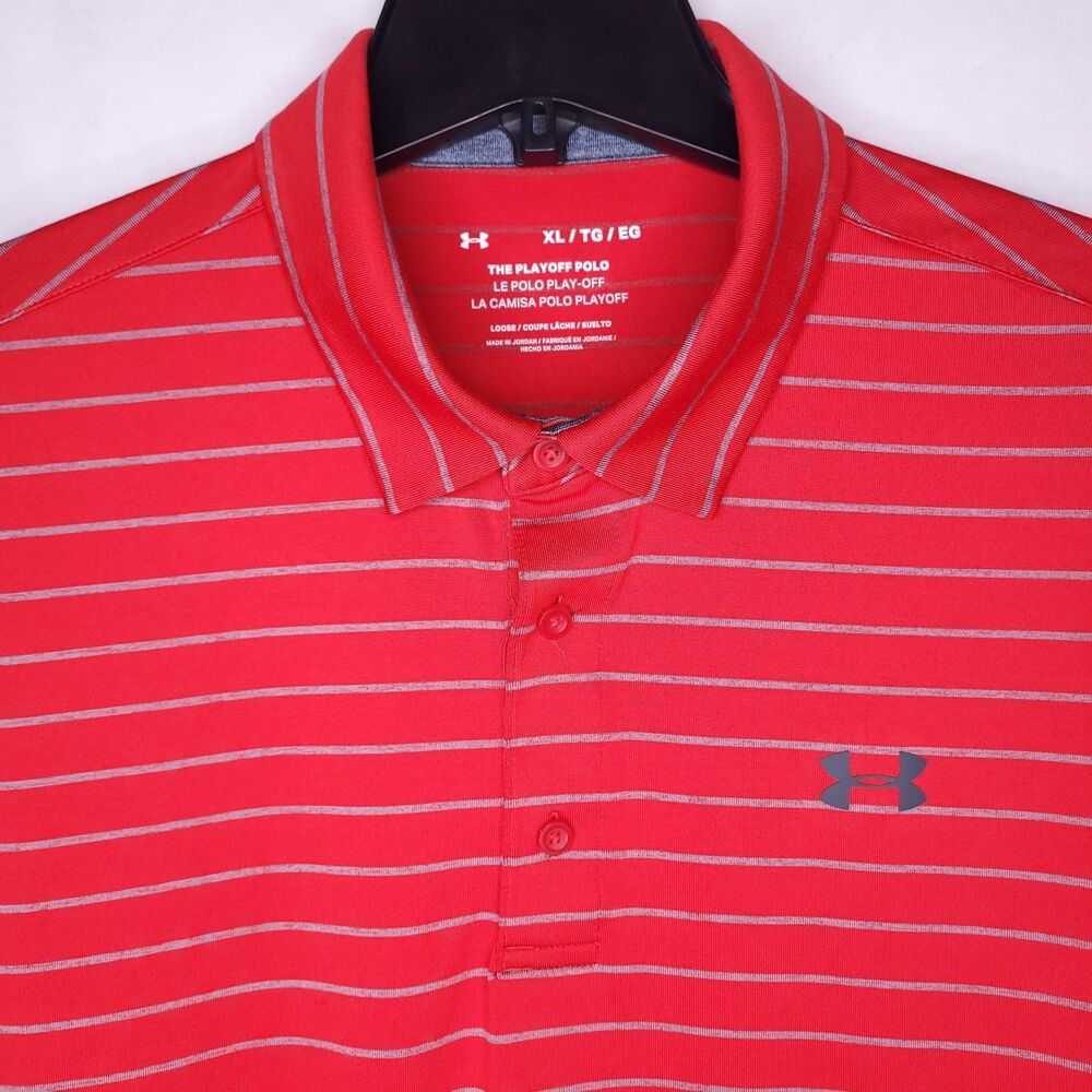 Under Armour Playoff Polo Shirt Mens XL Striped Red, Gray Loose Fit